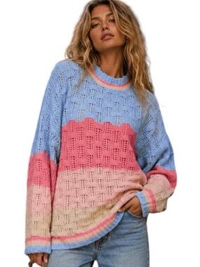 0130:  BIBI NWT SWEATER BLUE PINK MULTI (H40)